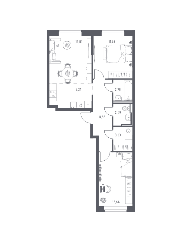 Продажа 2-комнатной новостройки, Санкт-Петербург, Славянская ул.