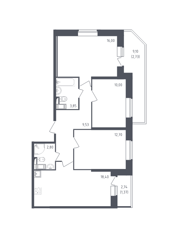 Продажа 3-комнатной новостройки, Санкт-Петербург, Славянская ул.