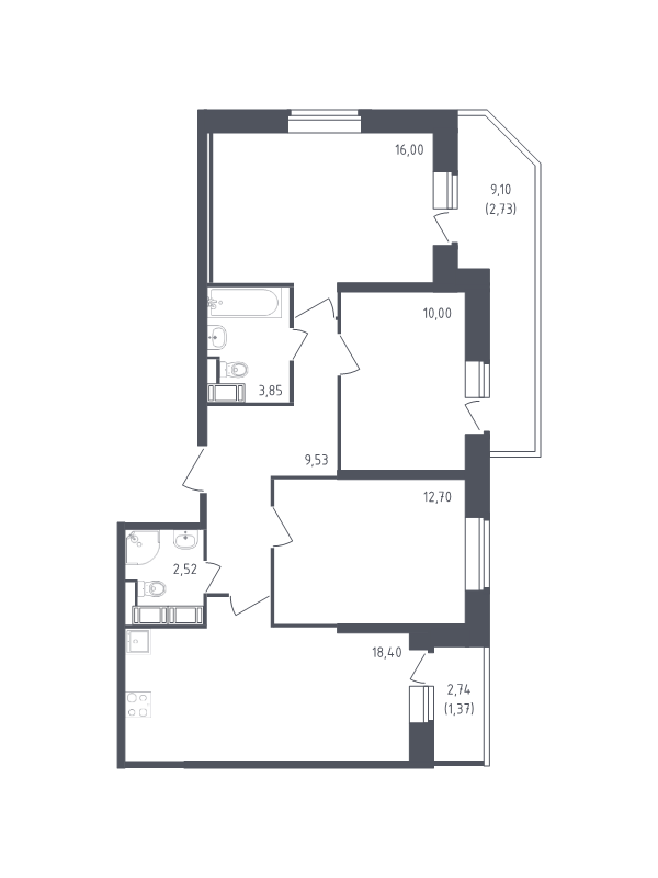 Продажа 3-комнатной новостройки, Санкт-Петербург, Славянская ул.