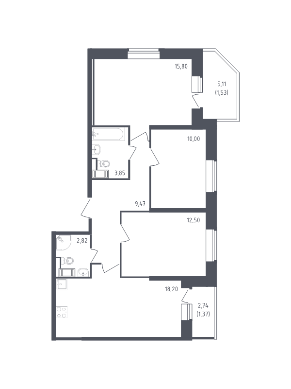 Продажа 3-комнатной новостройки, Санкт-Петербург, Славянская ул.