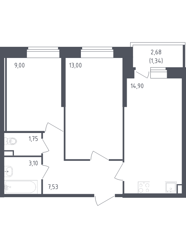 Продажа 2-комнатной новостройки, Санкт-Петербург, Славянская ул.
