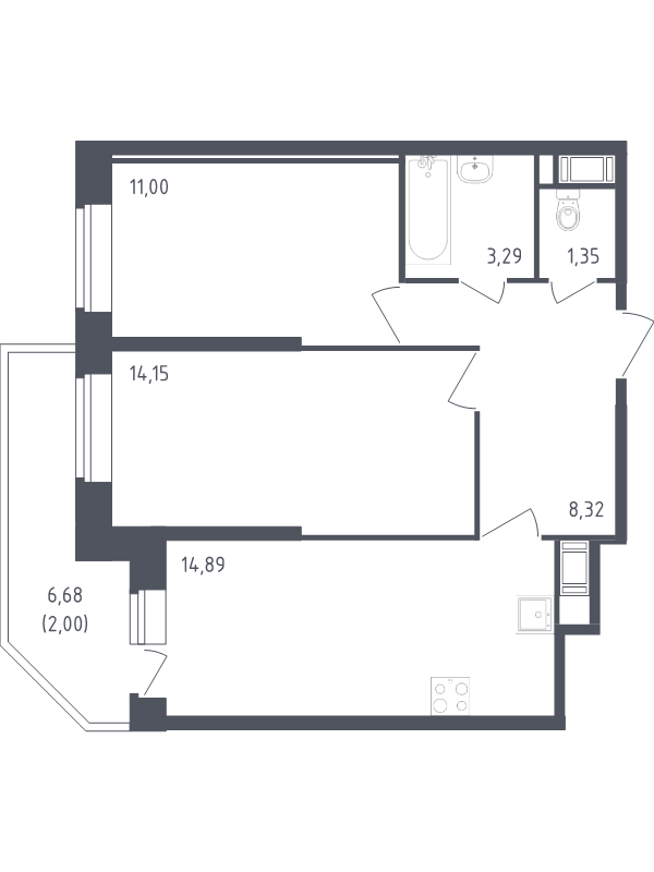 Продажа 2-комнатной новостройки, Санкт-Петербург, Славянская ул.