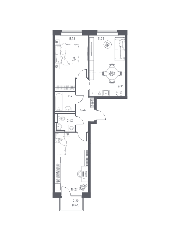 Продажа 2-комнатной новостройки, Санкт-Петербург, Славянская ул.