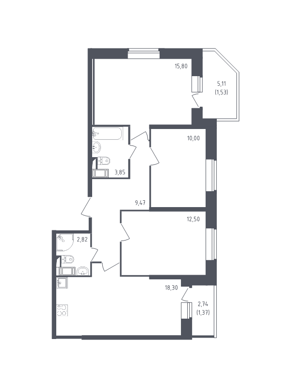 Продажа 3-комнатной новостройки, Санкт-Петербург, Славянская ул.