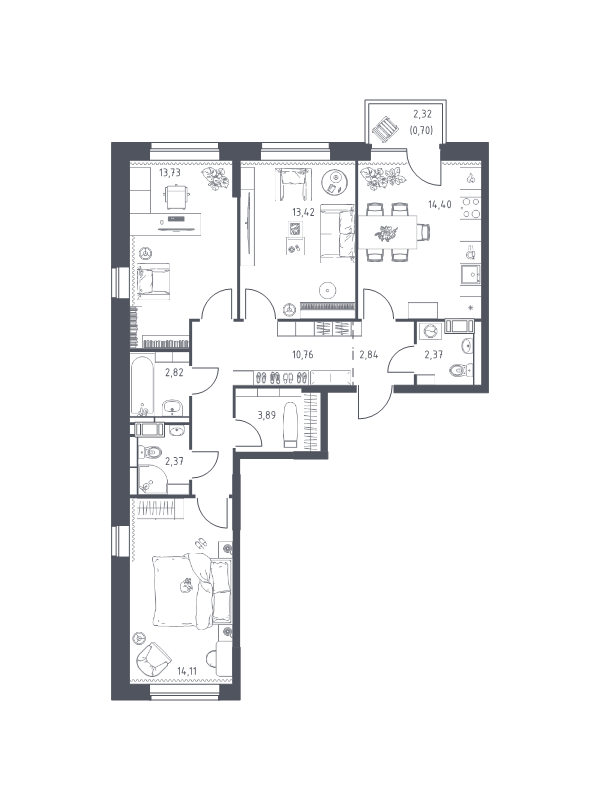 Продажа 3-комнатной новостройки, Санкт-Петербург, Славянская ул.