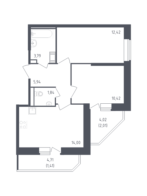 Продажа 2-комнатной новостройки, Санкт-Петербург, Славянская ул.