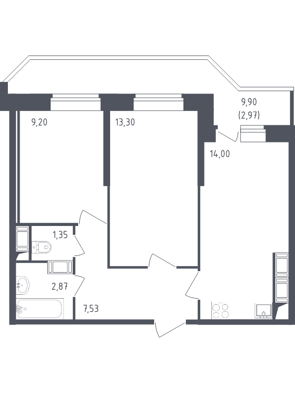 Продажа 2-комнатной новостройки, Санкт-Петербург, Славянская ул.