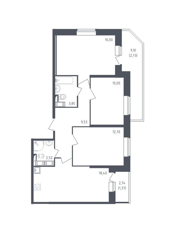 Продажа 3-комнатной новостройки, Санкт-Петербург, Славянская ул.