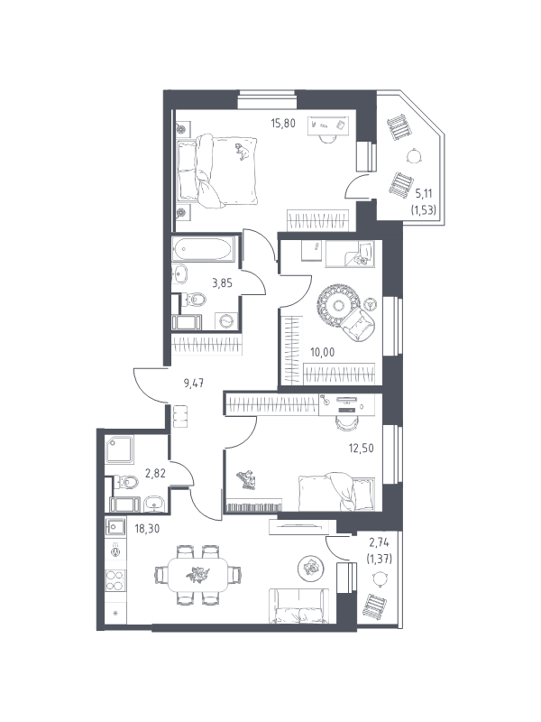 Продажа 3-комнатной новостройки, Санкт-Петербург, Славянская ул.