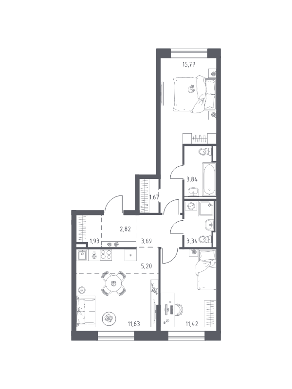 Продажа 2-комнатной новостройки, Санкт-Петербург, Славянская ул.