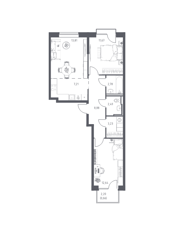 Продажа 2-комнатной новостройки, Санкт-Петербург, Славянская ул.