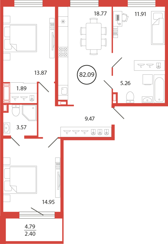 Продажа 3-комнатной новостройки, Бугры, Дорога в Мурино