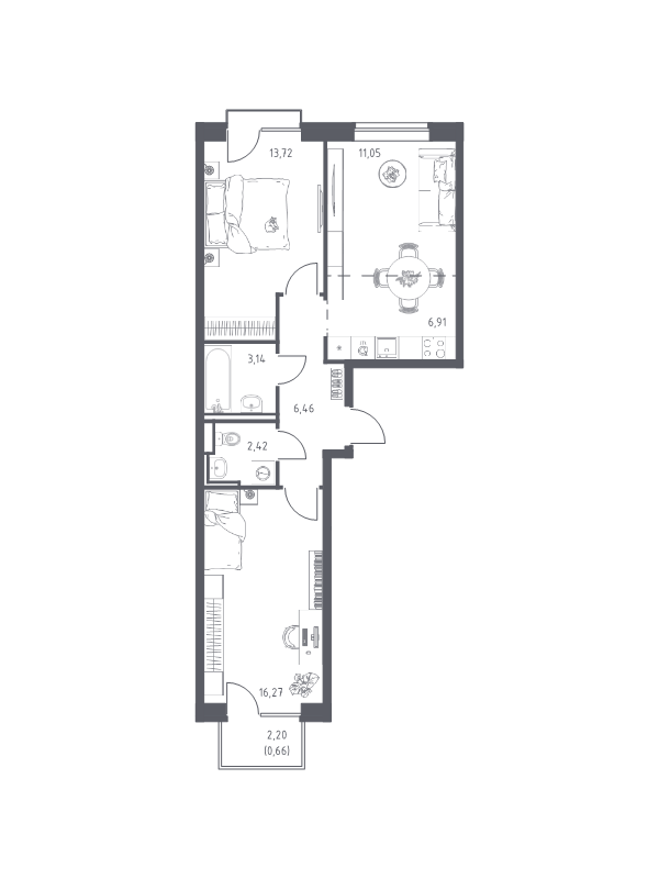 Продажа 2-комнатной новостройки, Санкт-Петербург, Славянская ул.