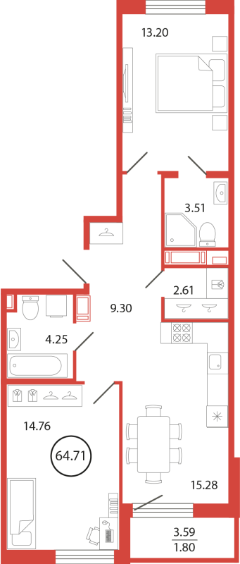 Продажа 2-комнатной новостройки, Бугры, Дорога в Мурино