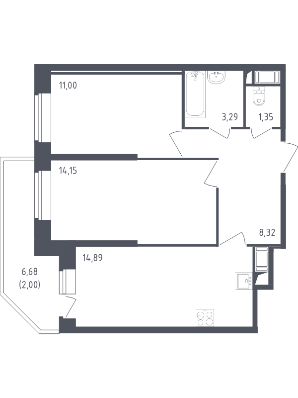 Продажа 2-комнатной новостройки, Санкт-Петербург, Славянская ул.