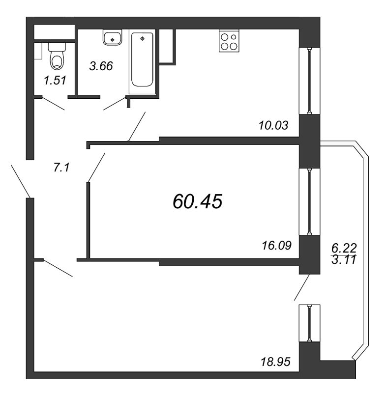 Продажа 2-комнатной новостройки, Санкт-Петербург, Советский пр-кт