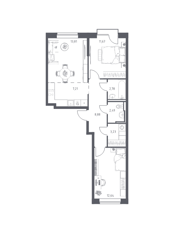 Продажа 2-комнатной новостройки, Санкт-Петербург, Славянская ул.