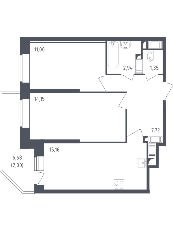 Продажа 2-комнатной новостройки, Санкт-Петербург, Славянская ул.