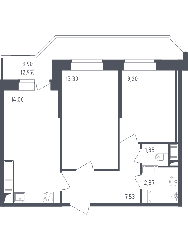 Продажа 2-комнатной новостройки, Санкт-Петербург, Славянская ул.