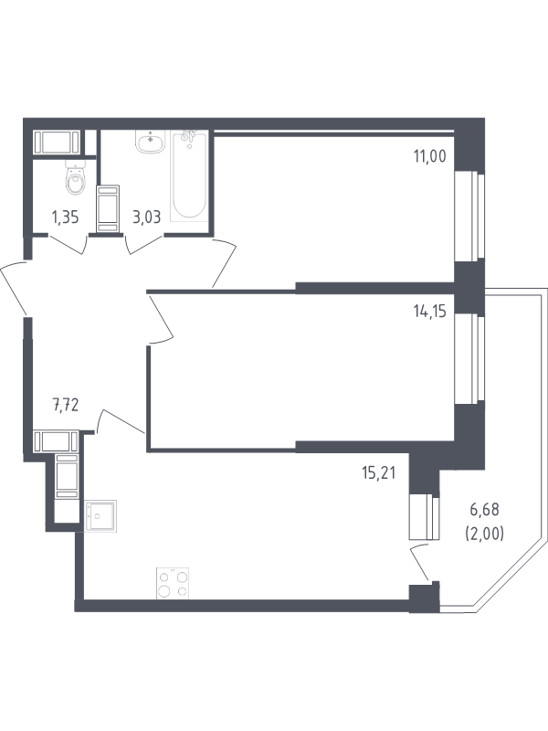 Продажа 2-комнатной новостройки, Санкт-Петербург, Славянская ул.